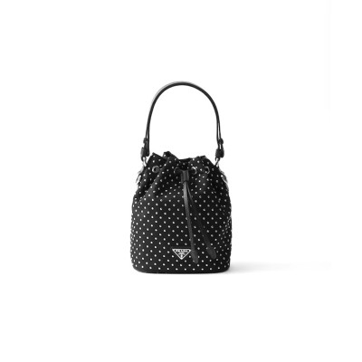 PRADA BLACK RE-NYLON MINI-BAG WITH STUDS 1NE067 (19.5*15.5*10cm) 